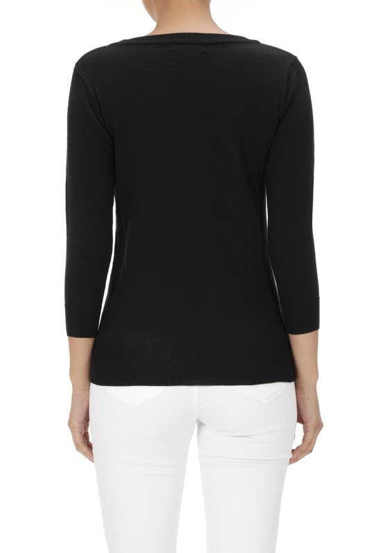 Mak - Vente Pull en maille – femme - Pull à col rond en chenille à manches 3/4 en forme de cœur MK359527