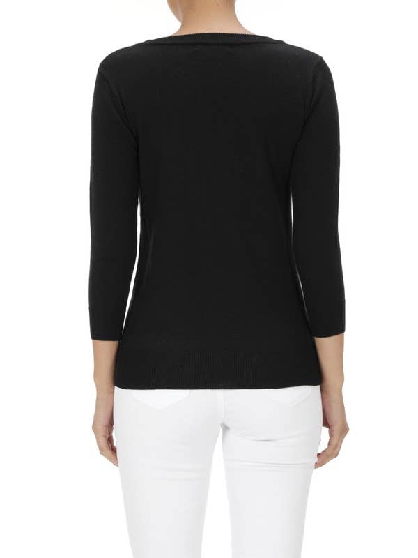 Mak - Vente Pull en maille – femme - Pull à col rond en chenille à manches 3/4 en forme de cœur MK359527