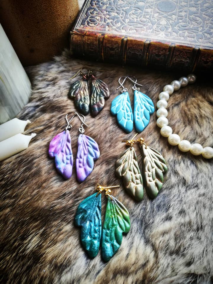 Polymer Clay Butterfly/Fairy Wing Earrings (Random Color) for wholesale by Pink Dice Bag