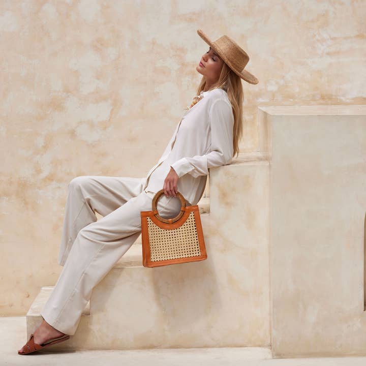 The Winding Road – wholesale Tote bag – Women's – Rattan Cane Weave Handbag with Round Handle1