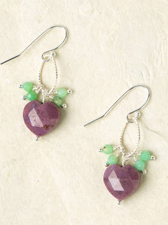 Cave Spring Chrysoprase, Blue Lace Chalcedony With Phosphosiderite Cluster Earrings for wholesale by Anne Vaughan Designs Jewelry