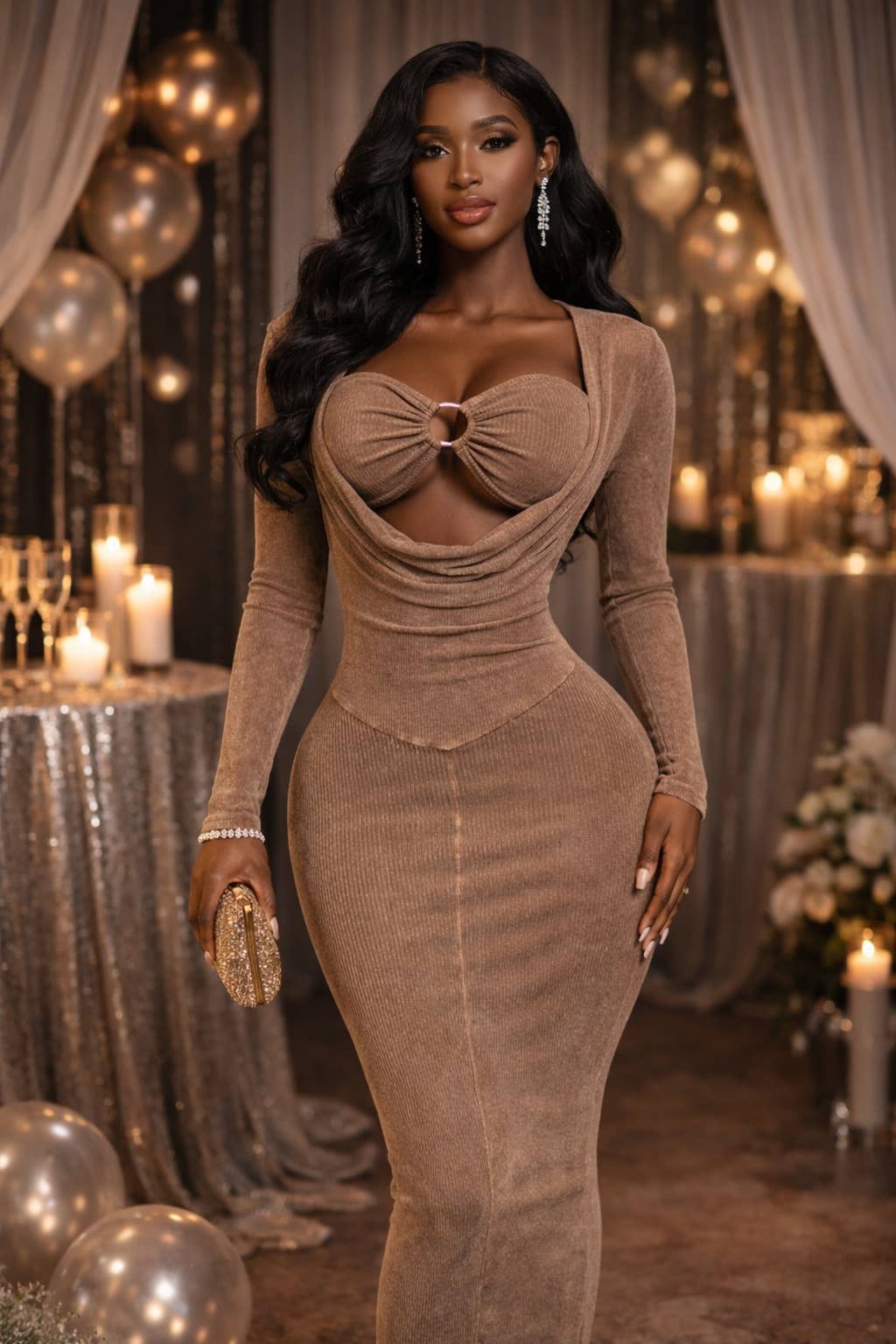 Dalia Studio - Wholesale Dress - Women's - MINERAL WASH FRONT O-RING COWL NECK MIDI DRESS8