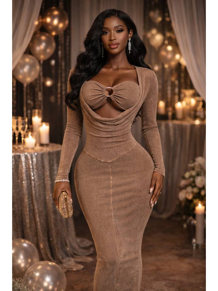 Dalia Studio - Wholesale Dress - Women's - MINERAL WASH FRONT O-RING COWL NECK MIDI DRESS8