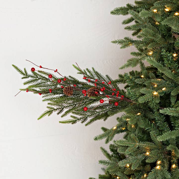 Holiday Depot Inc. - Wholesale Christmas Decoration - 510296- 25in Tall Bush-Soft Touch Norfolk Pine w. Mix Red Be5