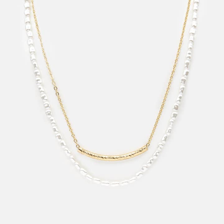 Tvåradigt halsband med pärlor och guldkedja - PL251N016GL för wholesale av Bizou