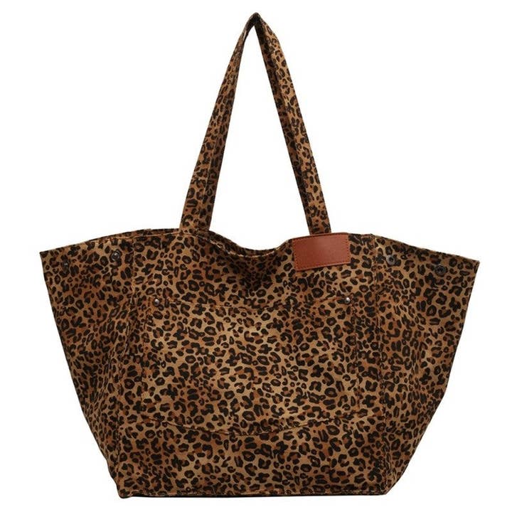 FurDecoration - Wholesale Shoulder Bag - Women's - Leopard Print Canvas Oversized Shoulder Bag6
