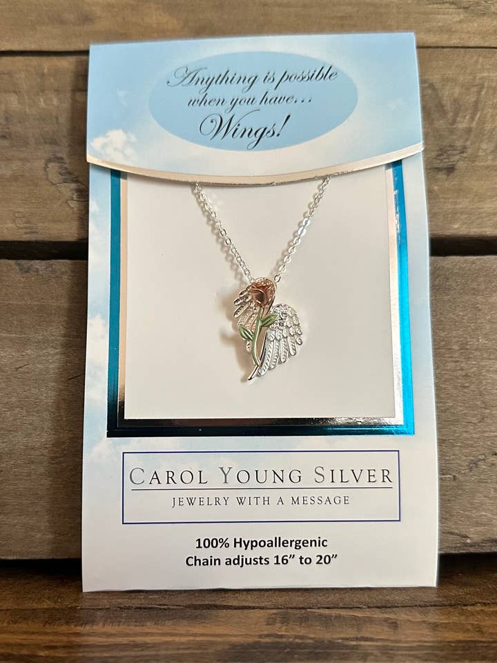 Rose på vinger halskæde smykke for engroshandel hos Carol Young Silver