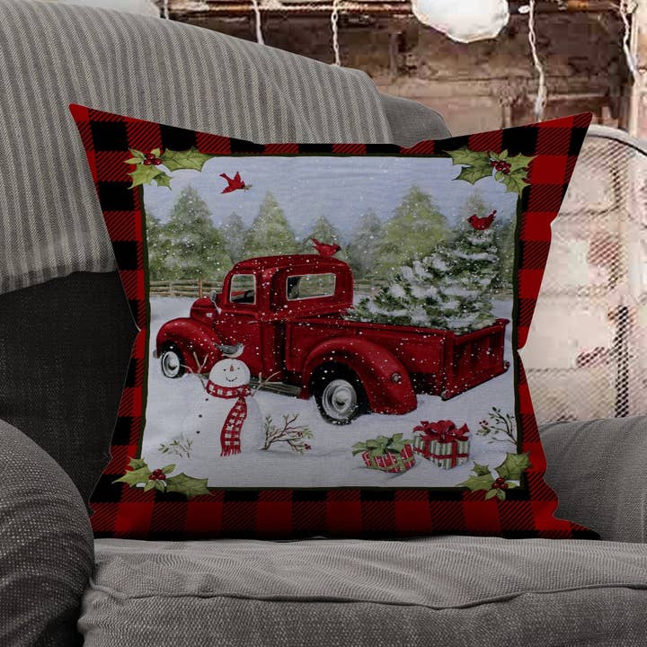 Red Plaid Truck Pillow for wholesale by B2U Decor