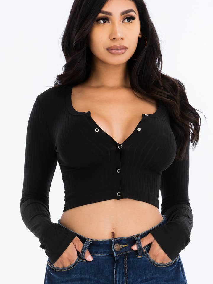 CAPELLA APPAREL - Wholesale Knit Top - Women's - Button Up Ribbed Crop Top11