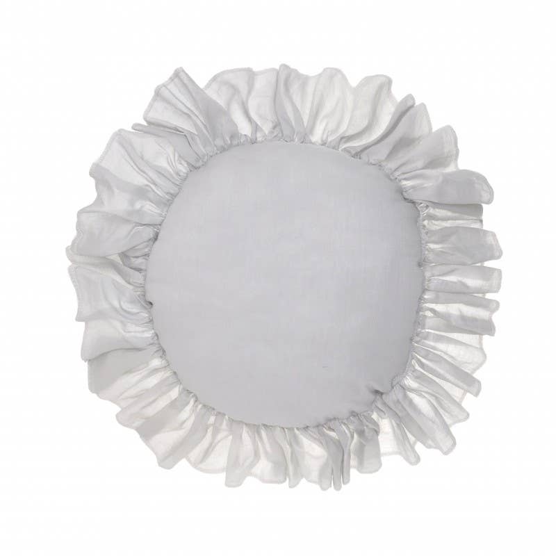 Gris Coussin rond à volants voile coton gris en vente sur Faire0