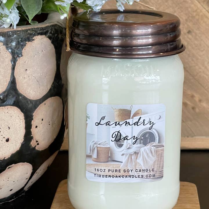 Timber Oak Candles - Wholesale Jar/Filled Candle - Laundry Day || 16oz Soy Mason Candle1
