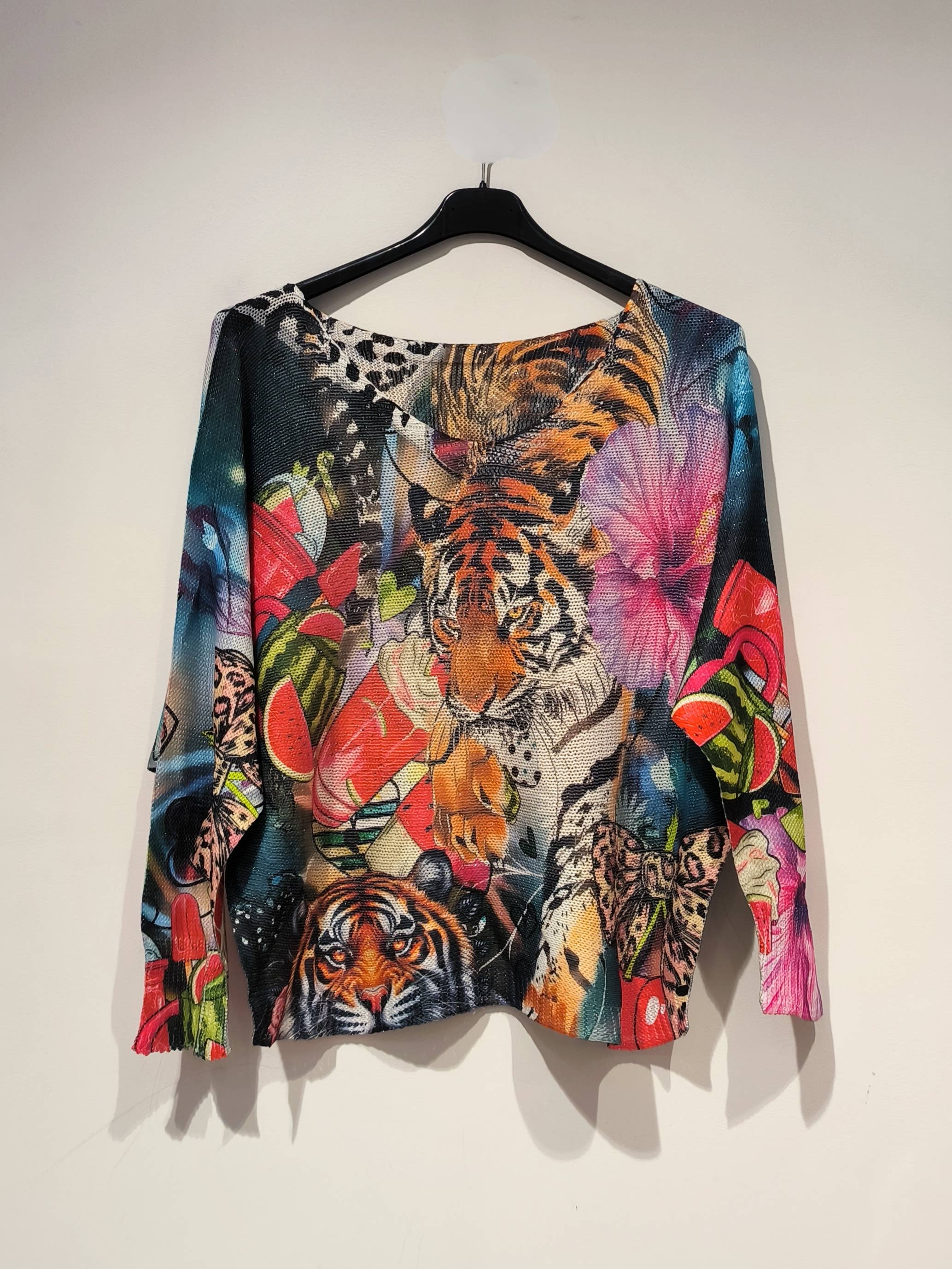 multicoloured PESS PRINT PE25 Tiger colors - boat neck for wholesale on Faire