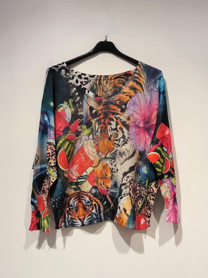 multicoloured PESS PRINT PE25 Tiger colors - boat neck for wholesale on Faire