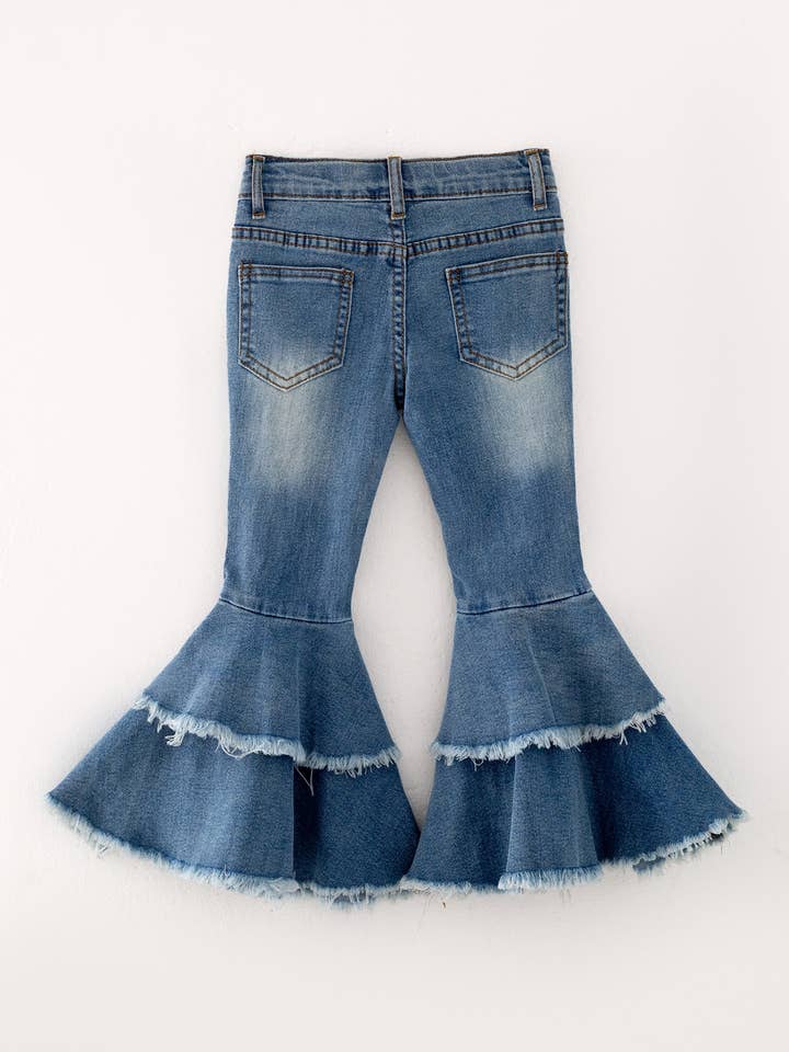 Rylee Faith Designs - Wholesale Jeans - Kids - Tight Double Layer Light Blue Bell-bottoms Denim Jeans Pants Elastic
