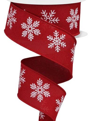 1.5"X10YD SNOWFLAKE/RYL BURLAP - RED/WHITE - RGE155524 for wholesale by General Wholesale Inc