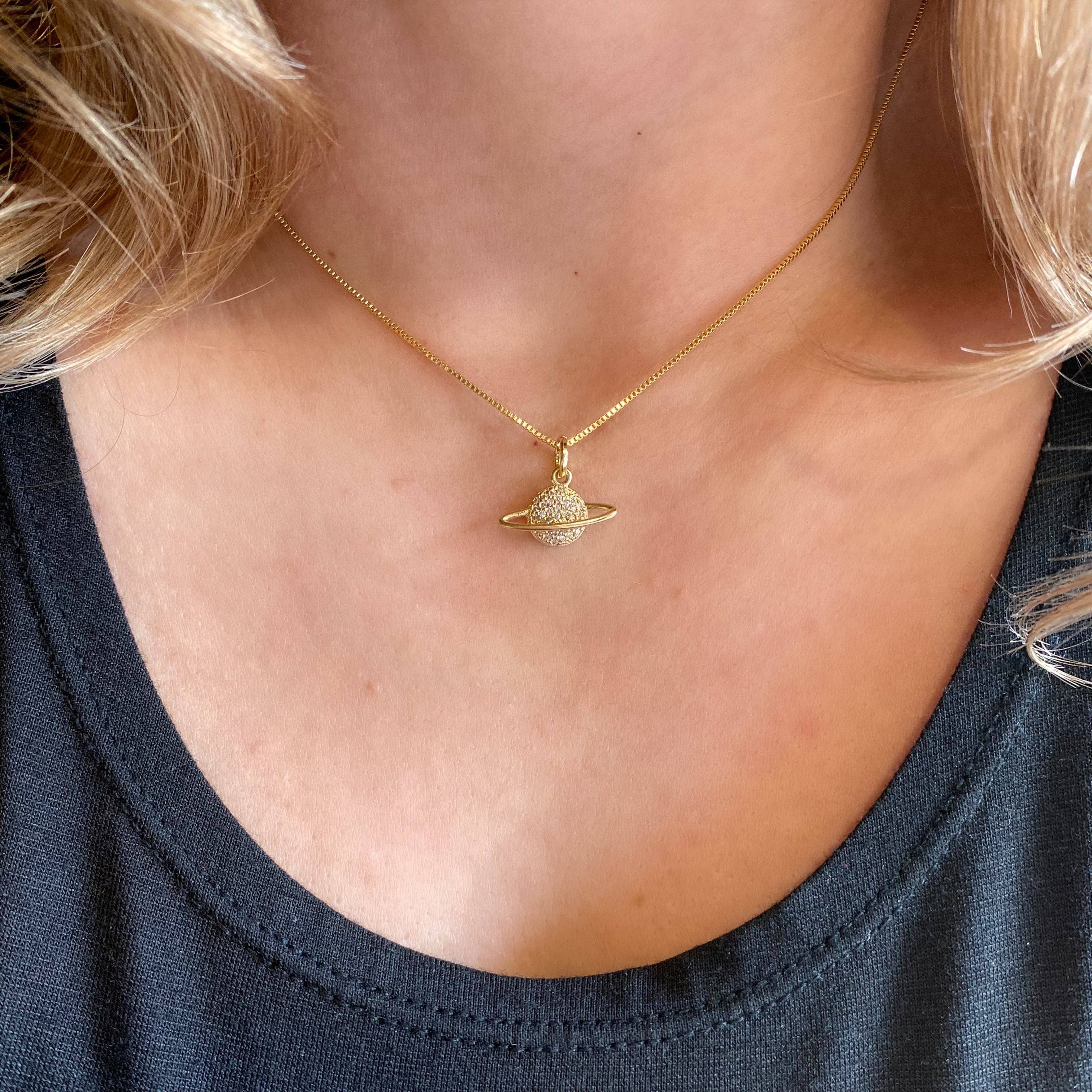 GoldFi - Wholesale Pendant/Charm Necklace - 18k Gold Filled Saturn Pendant With Cubic Zirconia Stones1