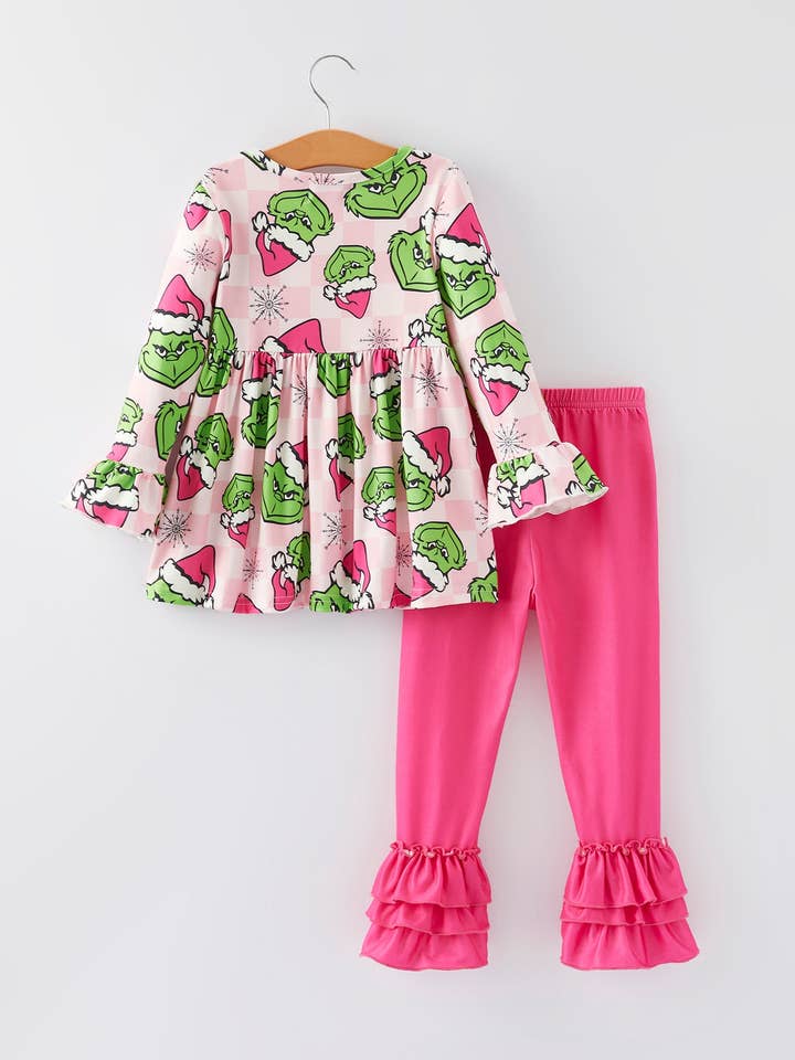 Rylee Faith Designs - Wholesale Top & Pant Set - Kids - Christmas Girls Cartoon Print Outfit Set