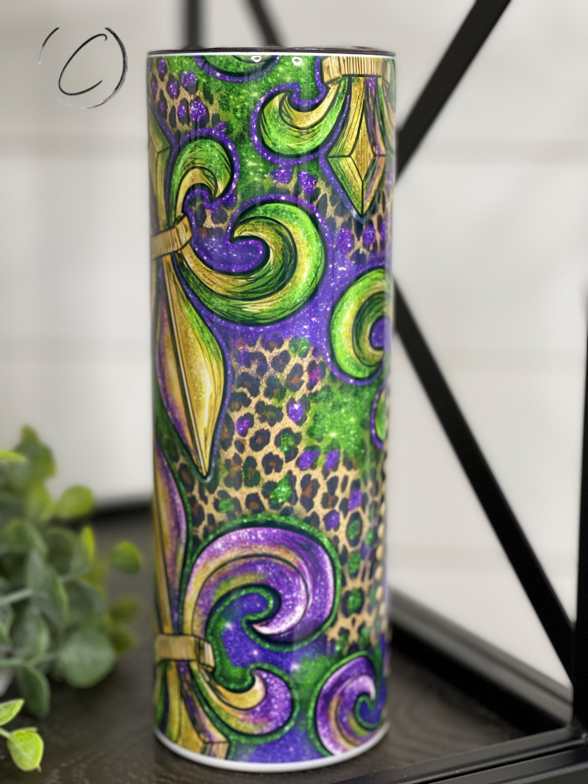 CMD Wholesale - Wholesale Insulated Mug/Tumbler - Mardi Gras Fleur-de-lis 20oz Skinny Tumbler2