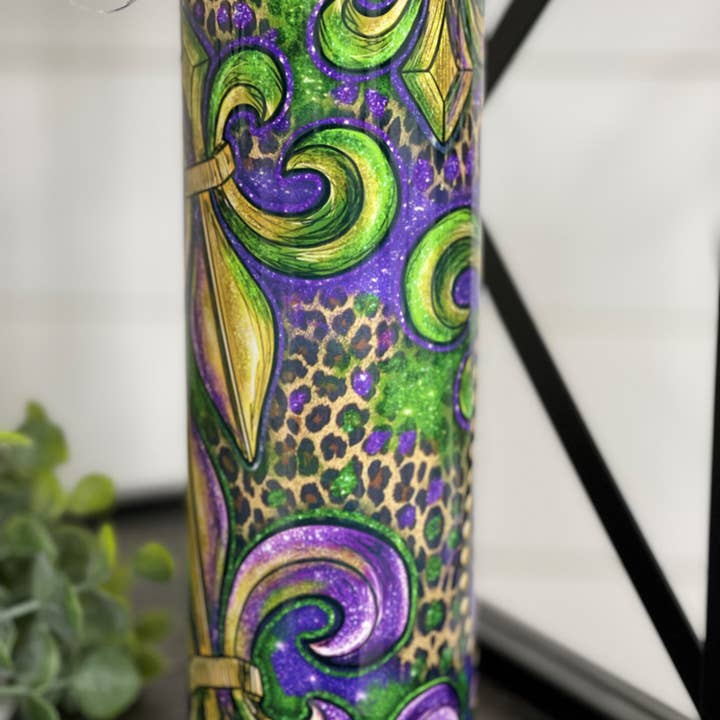 CMD Wholesale - Wholesale Insulated Mug/Tumbler - Mardi Gras Fleur-de-lis 20oz Skinny Tumbler2