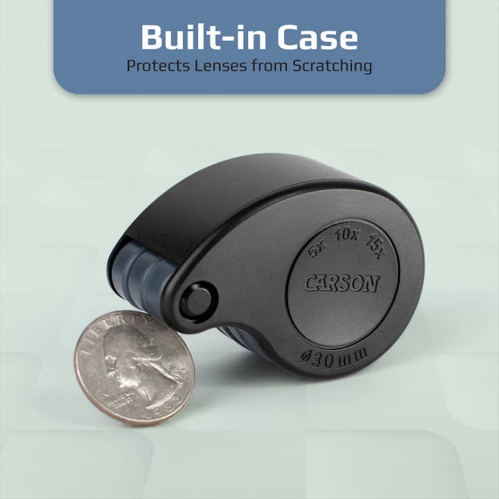 Carson - Wholesale Magnifying Glass - 5x/10x/15x Folding Loupe Magnifying Glass with Built-In Case