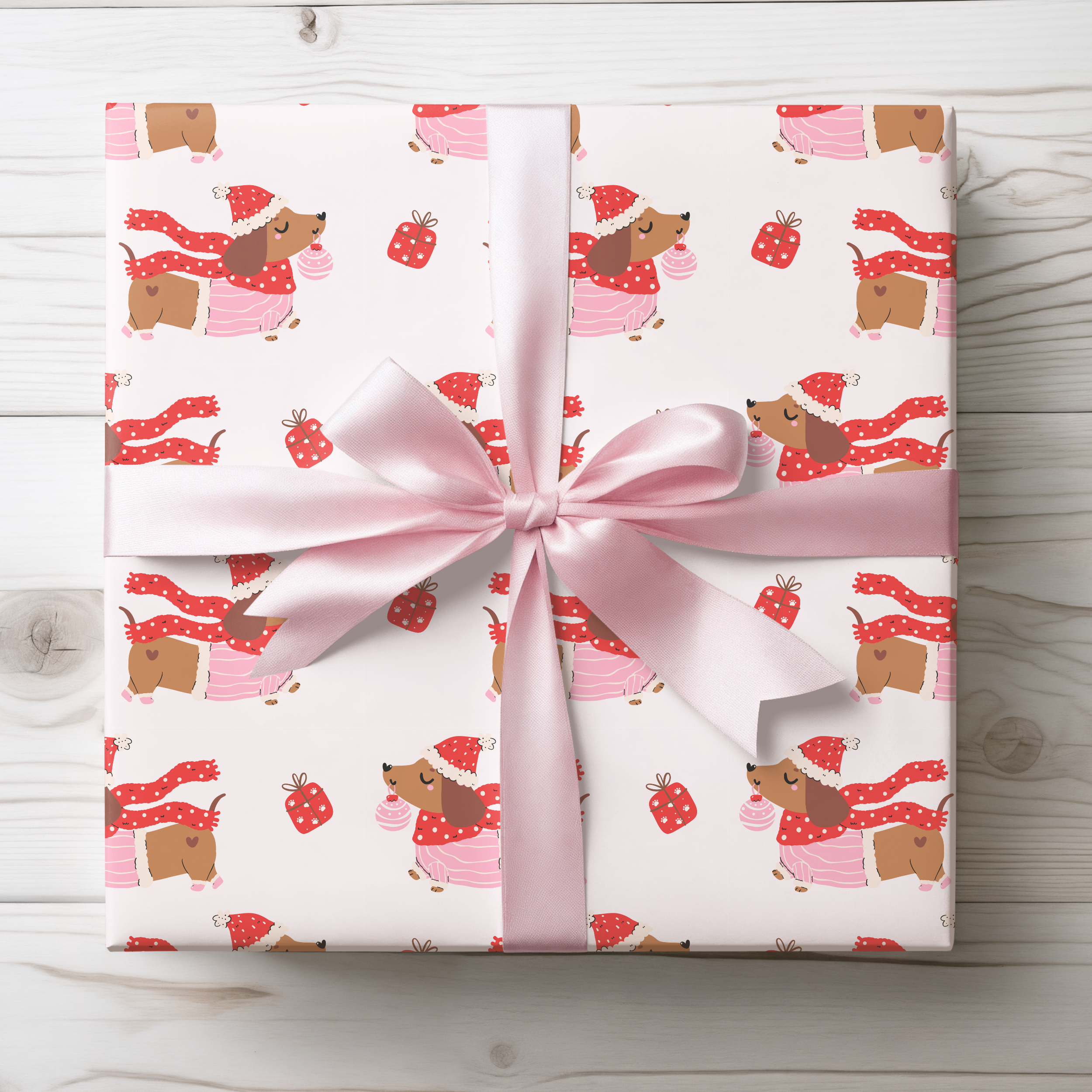 Lokipawz - Wholesale Flat Wrap - Dachshund Through the Snow – Cozy Pup Christmas Wrapping Paper0