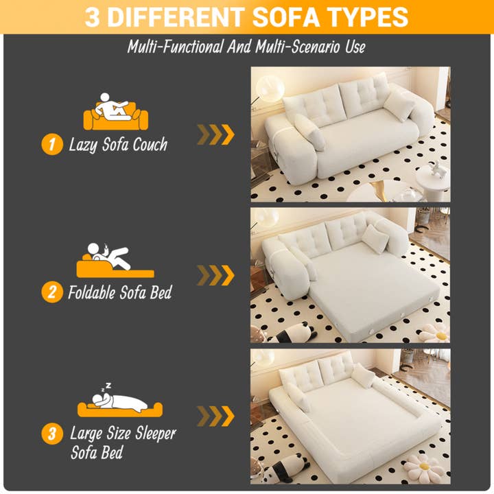 39F Inc. - Wholesale Sofa - 3-in-1 Foldable Teddy Sofa Bed w/Pillows 4 Colors25