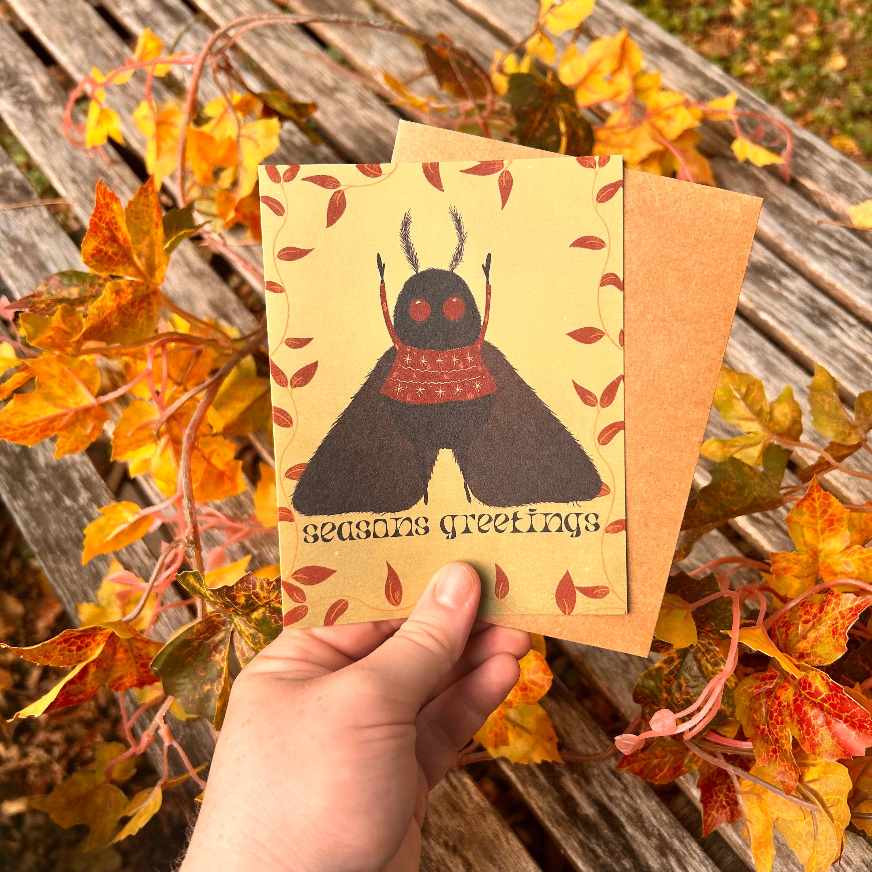 Glitter and Toadstools - Wholesale Season's Greetings Card - Ugly Christmas Sweater Mothman Holiday Card1