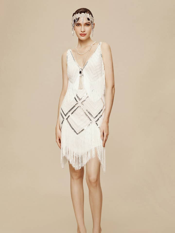 Beaded Sequin V-Neck Mini Slip Dress for wholesale by BABEYOND