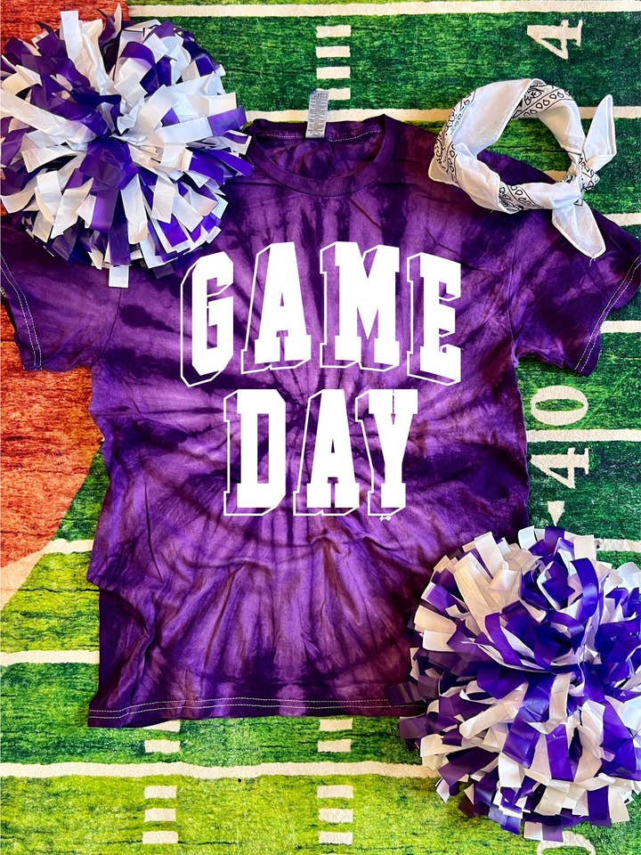 Retro Game Day Purple Tie Dye Tee (SPIRIT1050-PURPLE) for wholesale by Hustle+Heart