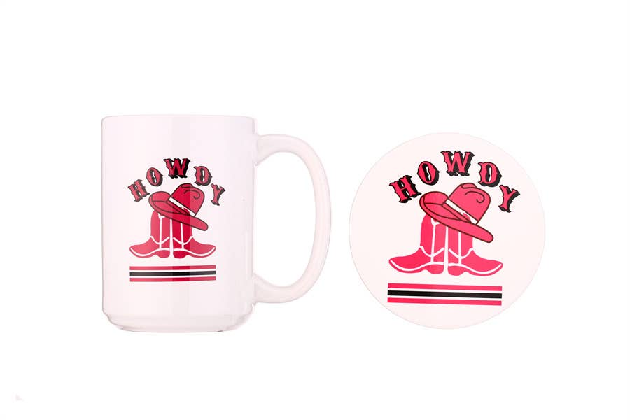 Nima Accessories Inc - Vente Tasse à café - Tasse à café imprimée Howdy pour dames et ensemble de sous-verres1
