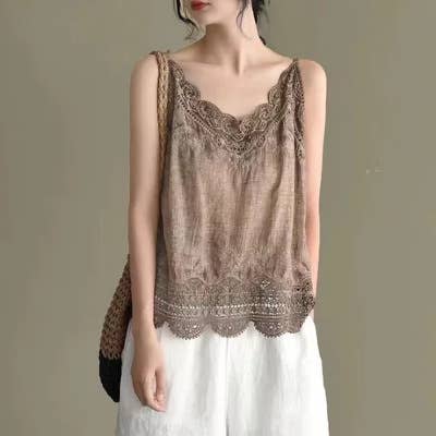 Hope & Sunshine - Wholesale Camisole - Women's - Lace Trim Camisole Stone Wash Tank Top