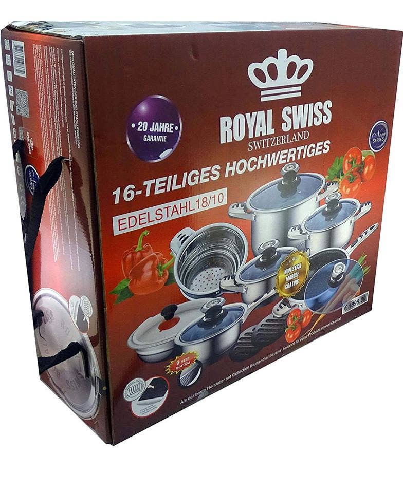 Royal Swiss - Wholesale Cookware Set - 16-Piece Stainless Steel/Glass Cookware Set5
