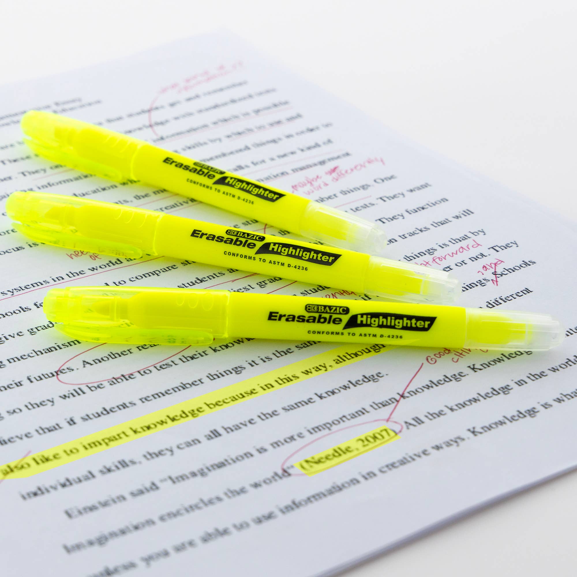 BAZIC Products - Vente Surligneurs - Surligneur effaçable jaune (3/paquet)5