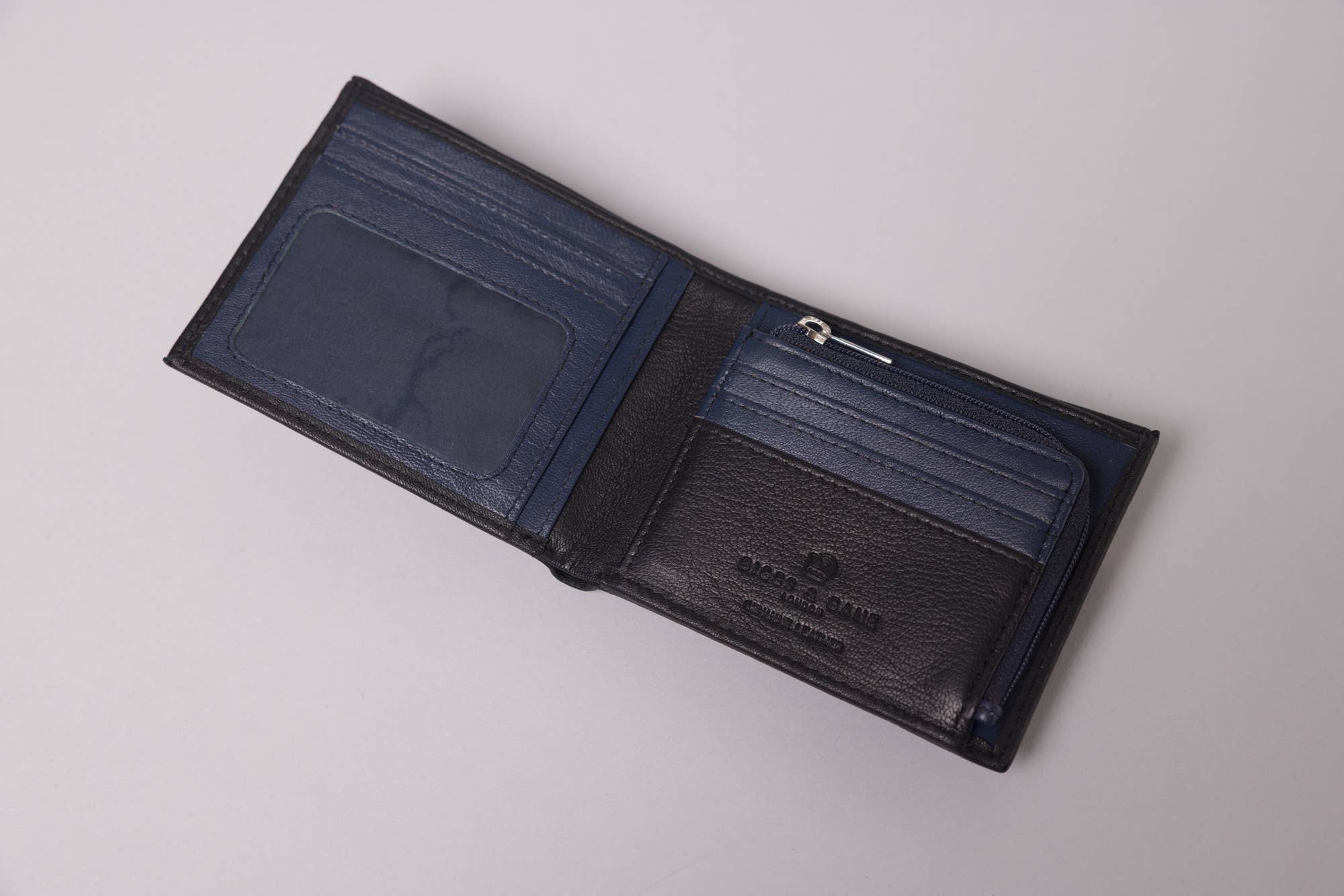 Redbrick - Wholesale Wallet - Men's - Biggs & Bane Men's Bifold Black & Navy Leather Wallet With Large Zip Coin Pocket7