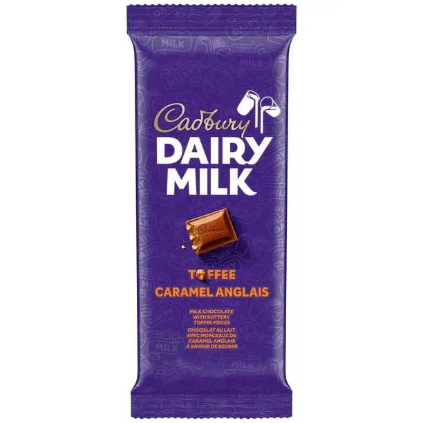 CADBURY DAIRY MILK Toffee Chocolate Bar, 90 g,case 21 count for wholesale by Echo Sales Canada