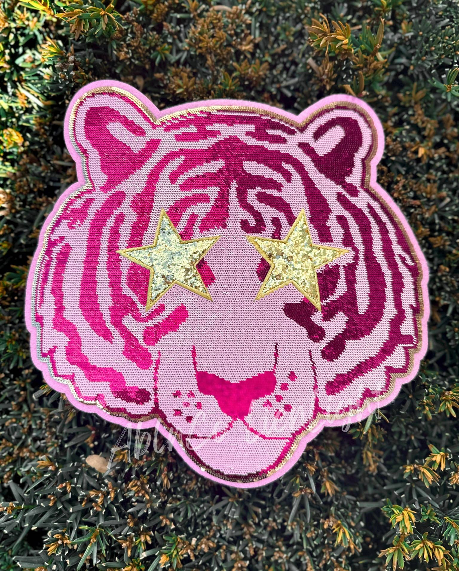 ABLNco - Wholesale Sweatshirt - Women's - Hot Pink Tiger Mascot Sequin Patch Preppy Crew Sweatshirt1