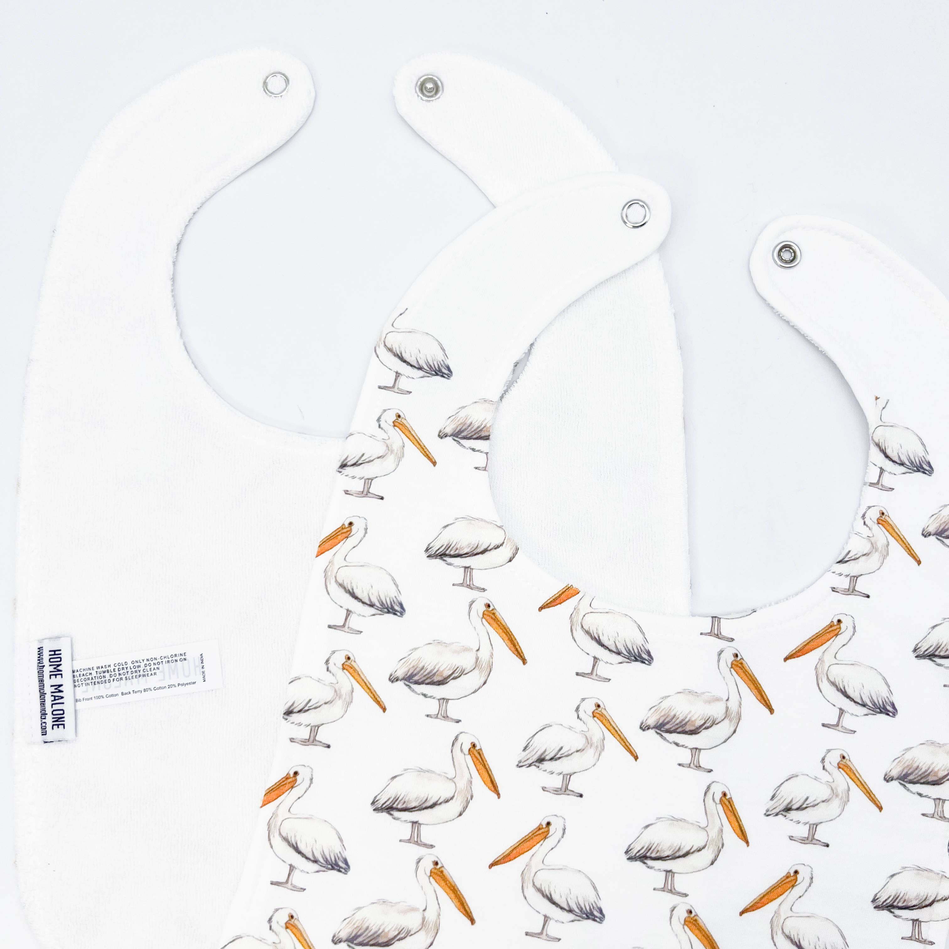Home Malone - Wholesale Bib - Baby - Pelican On White Baby Bib2
