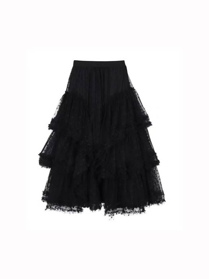 Miss Sparkling - Wholesale Skirt - Women's - Lace ruffle mesh maxi skirt