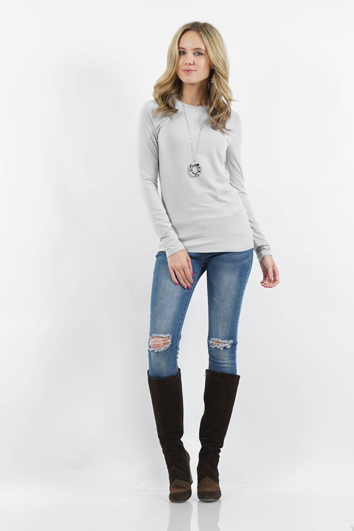 42POPS - Wholesale T-Shirt - Women's - Microfiber Long Sleeve Round Neck Tee11