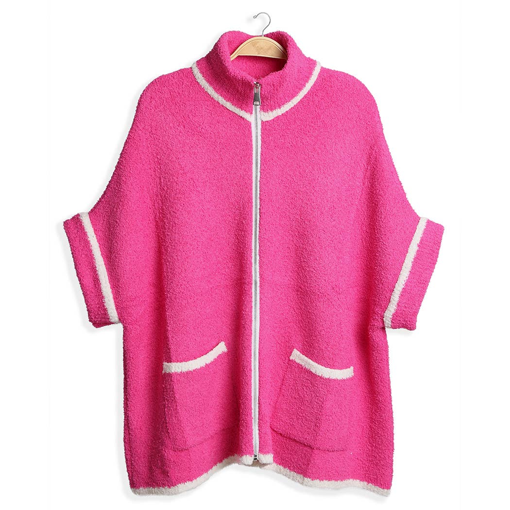 Fashion City - Wholesale Outerwear Poncho - Women's - Solid Zipper Jacket with Outlined Edges33