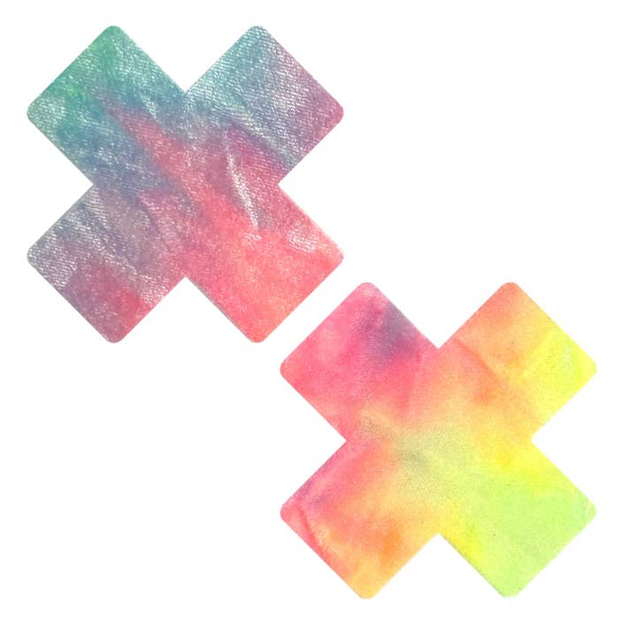 Rainbow Sherbet Tie Dye Crush Velvet Blacklight Multicolor X Nipple Cover Pasties for wholesale by Neva Nude