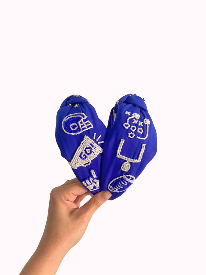 Ikoner Game Day pandebånd - blå og hvid for engroshandel hos Valois Designs