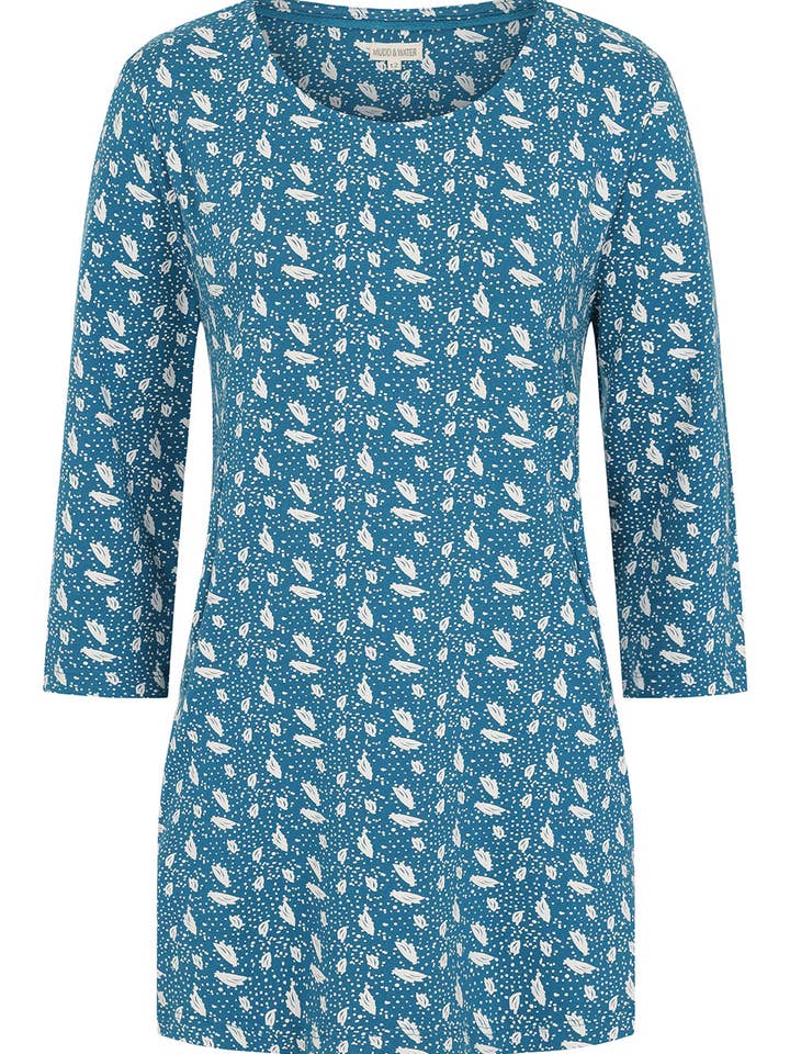 Francoise Tunika - Polka Leaf Blaugrün - GOTS Bio-Baumwolle für den Großhandel von Mudd & Water