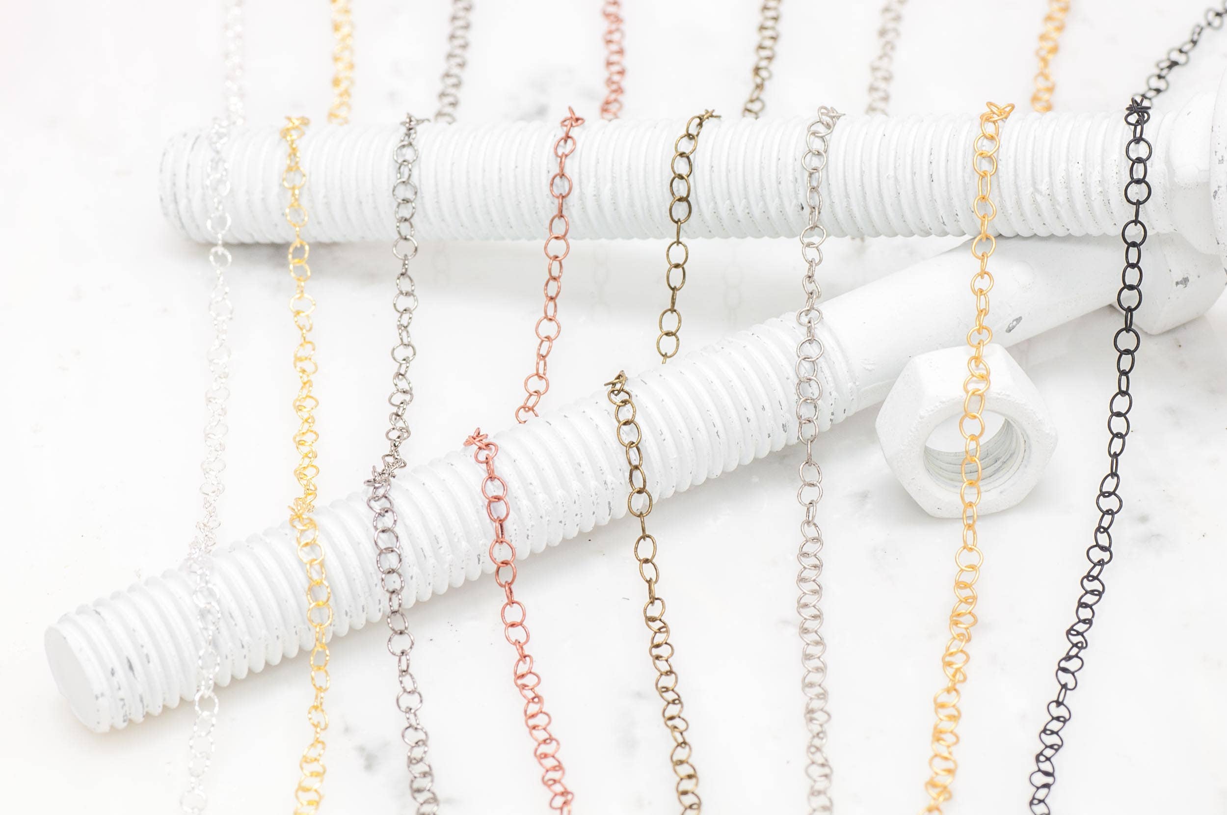 Continental Beads - Wholesale Craft Supplies - 4.2mm x 4mm Fine Round Cable Chain Sold by The Foot - CH 8448