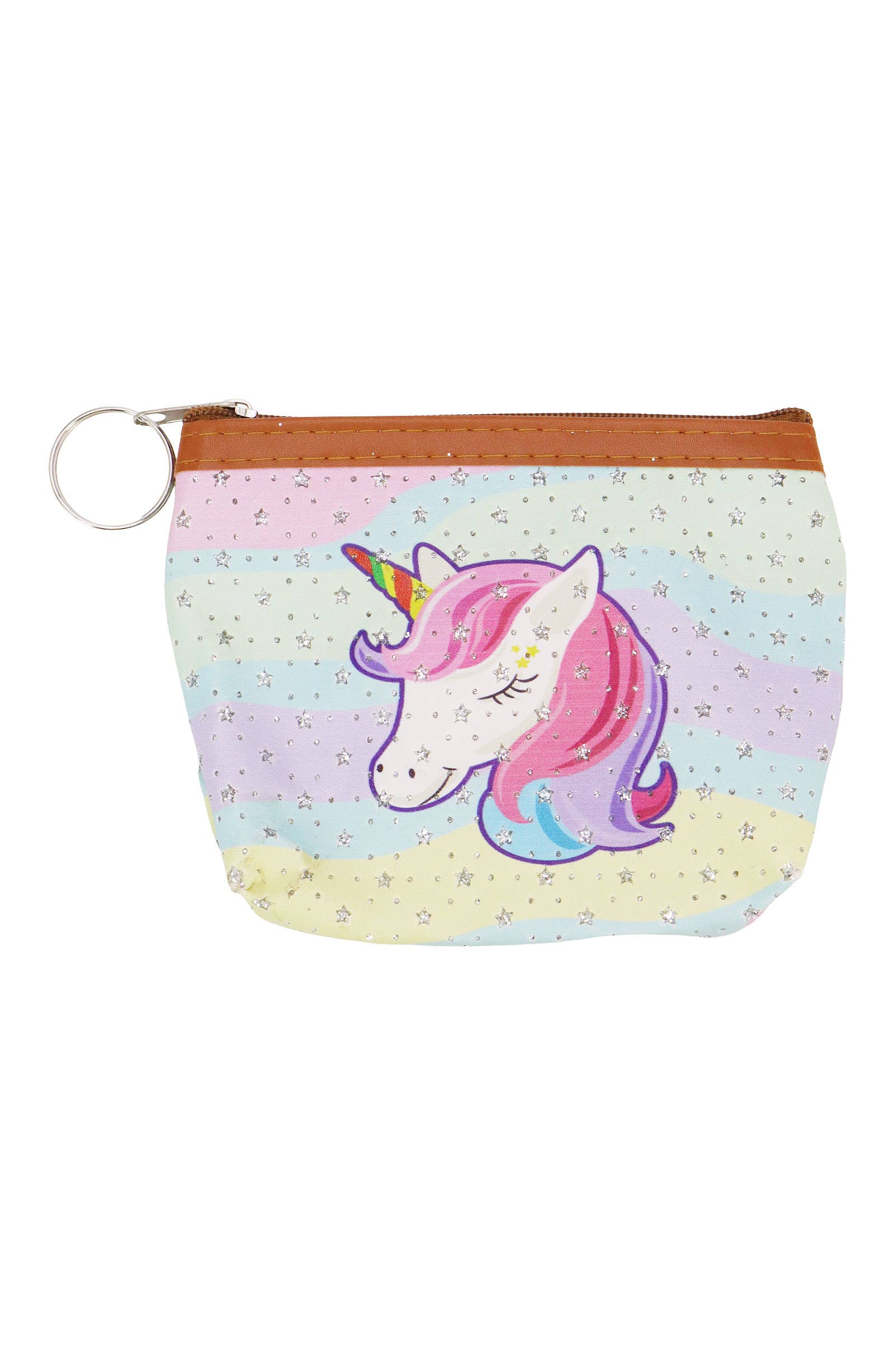 ASSORTED Unicorn Glitter Vegan Leather Trim Coin Purse for wholesale on Faire6