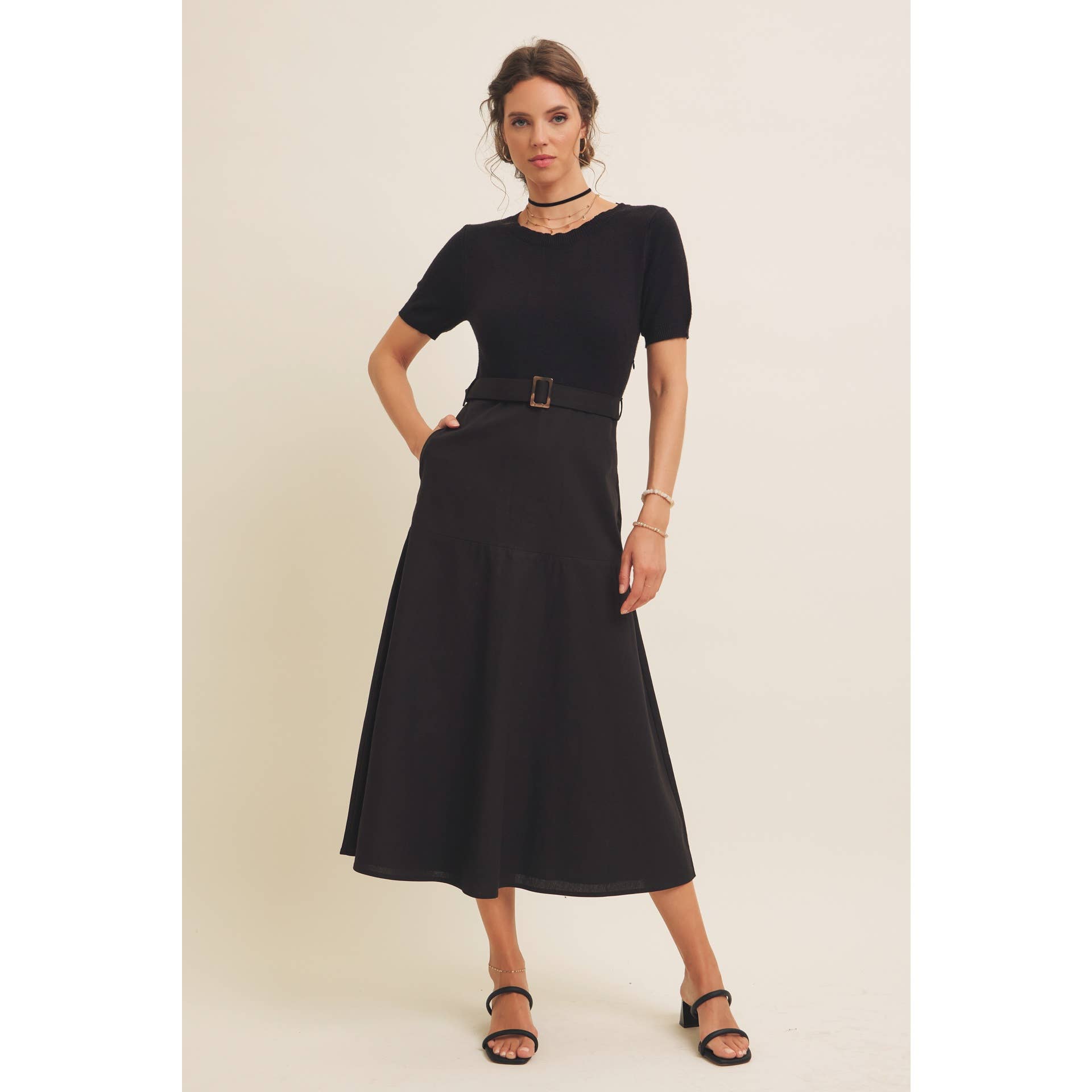 in february - Wholesale Dress - Women's - PHOTOGRAPHS LIKE A DREAM BELTED SWEATER TWOFER MIDI DRESS25