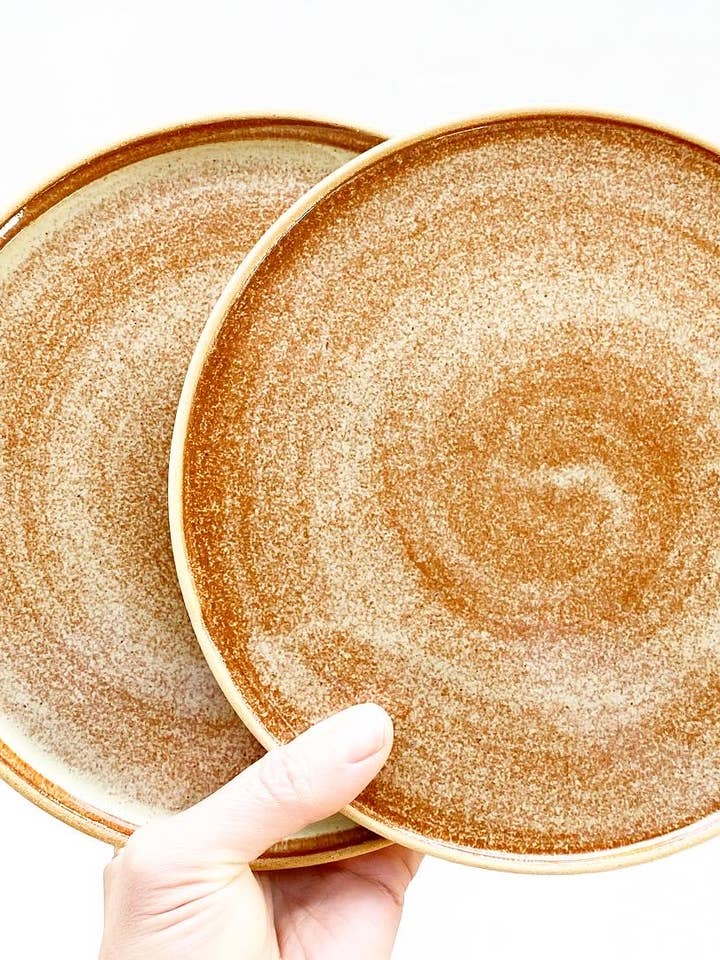 Buff Stoneware Plate with Rust Glaze for wholesale by Korai Goods