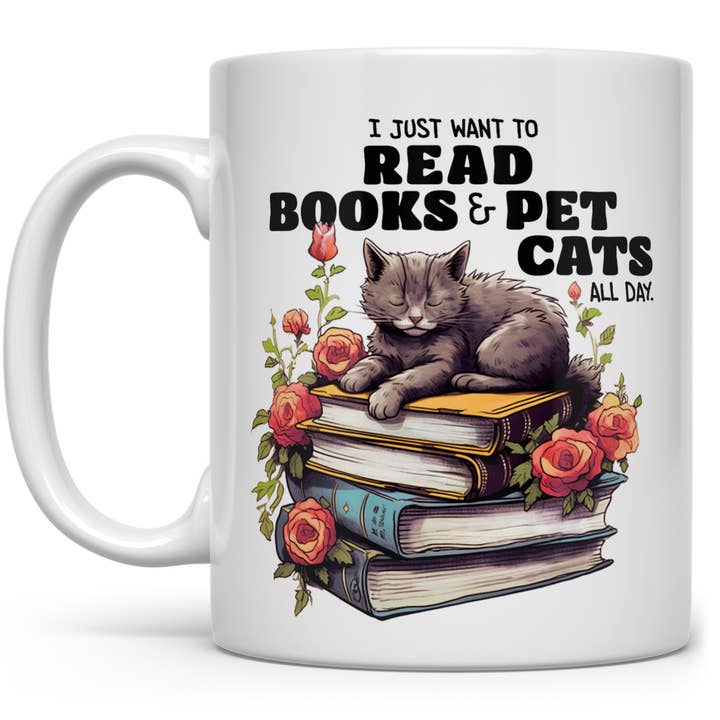 Read Books & Pet Cats Ceramic Mug, Book Cat Lover Gift for wholesale by Loftipop