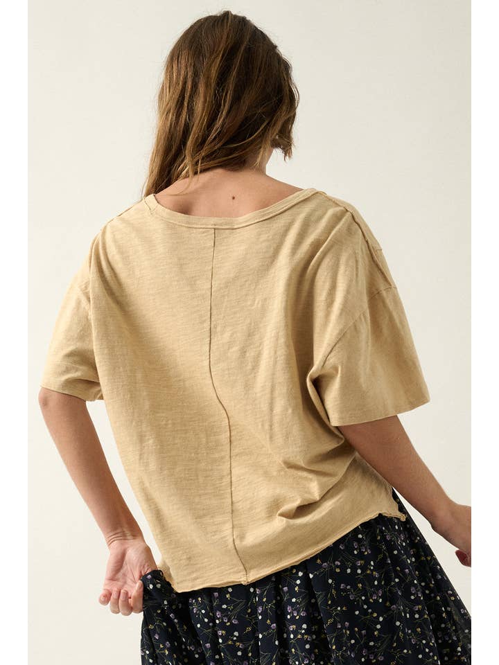 Promesa USA - Wholesale Knit Top - Women's - Easy Fit Mineral-Wash Exposed Seam Slub Knit Tee