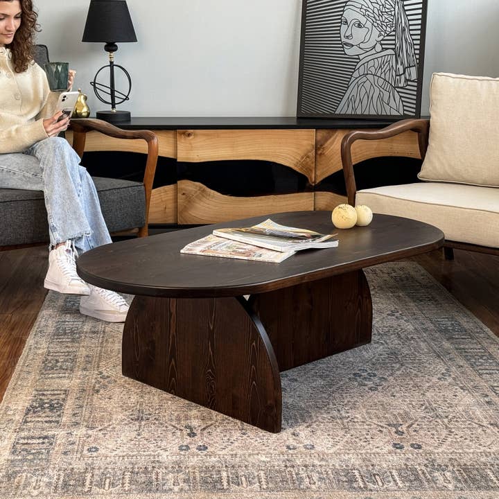 Ultimate Premium Products - Venta al por mayor Mesas de centro - Mesa de café ovalada estilo Japandi - Sala de estar estilo japonés